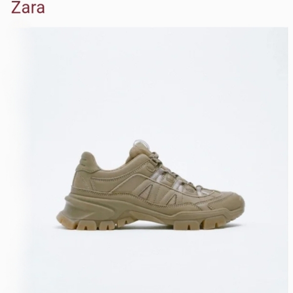 ZARA KHAKI GREEN HIKING BOOT STYLE SNEAKERS LACE UP USA 9 EU 40 BRAND NEW - Picture 1 of 14